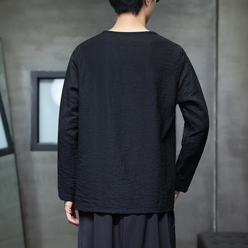 Koszule męskie z długim rękawem i okrągłym dekoltem w jednolitym kolorze z Buddha Stones - image 26