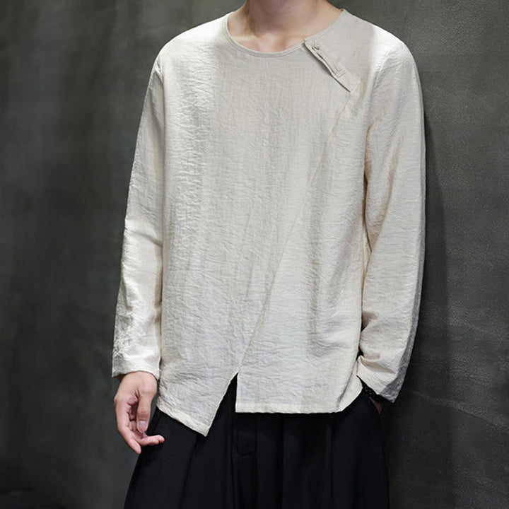 Koszule męskie z długim rękawem i okrągłym dekoltem w jednolitym kolorze z motywem Buddha Stones - image 17