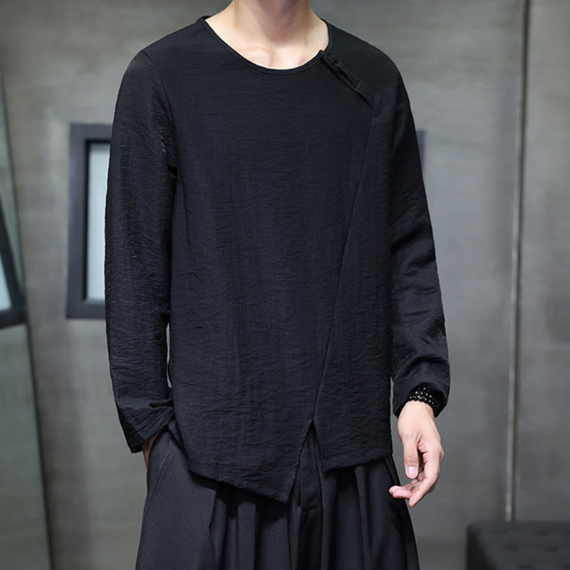 Koszule męskie z długim rękawem i okrągłym dekoltem w jednolitym kolorze z Buddha Stones - image 25