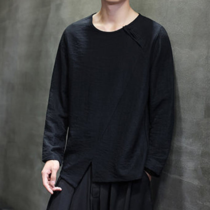 Koszule męskie z długim rękawem i okrągłym dekoltem w jednolitym kolorze z motywem Buddha Stones - image 30