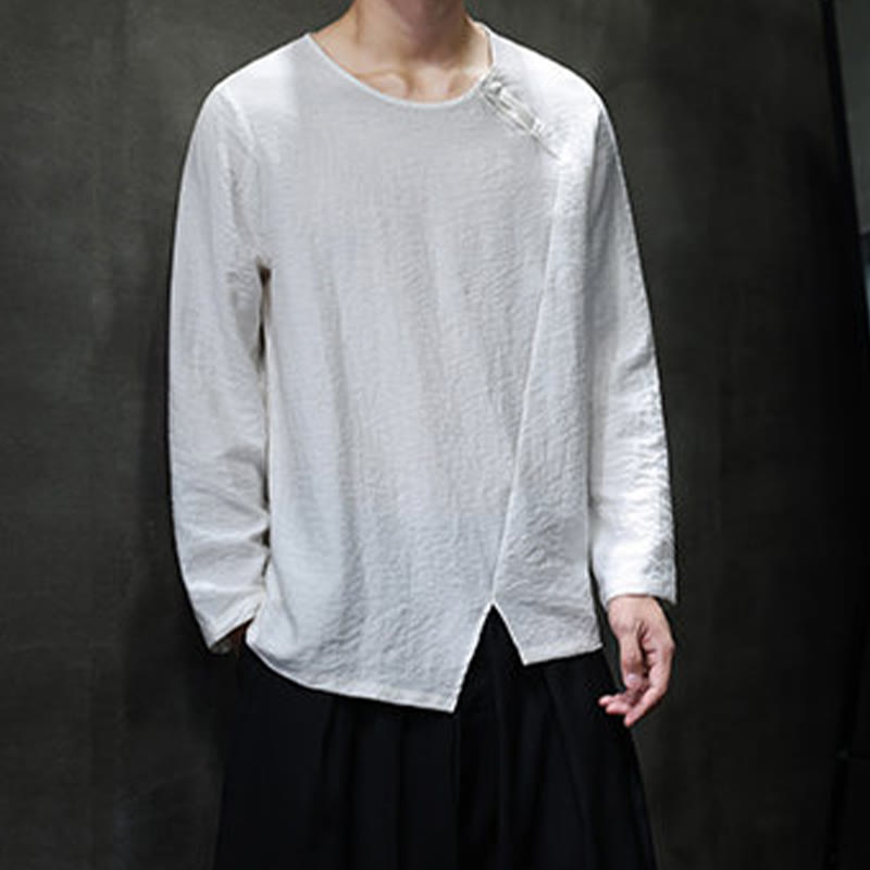 Koszule męskie z długim rękawem i okrągłym dekoltem w jednolitym kolorze z motywem Buddha Stones - image 8