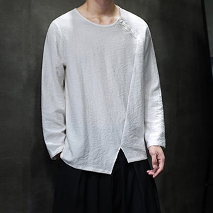 Koszule męskie z długim rękawem i okrągłym dekoltem w jednolitym kolorze z motywem Buddha Stones - image 8