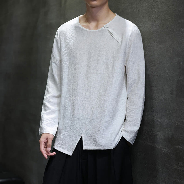 Koszule męskie z długim rękawem i okrągłym dekoltem w jednolitym kolorze z motywem Buddha Stones - image 3