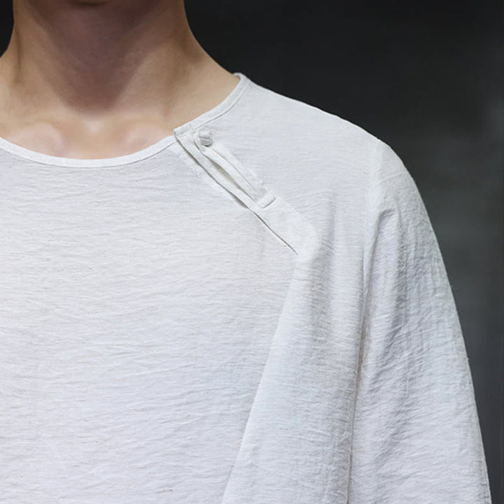 Koszule męskie z długim rękawem i okrągłym dekoltem w jednolitym kolorze z motywem Buddha Stones - image 12