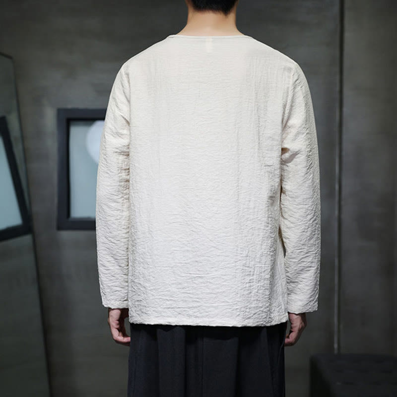 Koszule męskie z długim rękawem i okrągłym dekoltem w jednolitym kolorze z motywem Buddha Stones - image 16