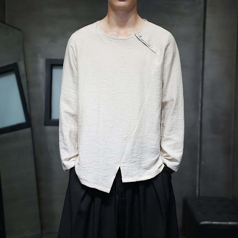 Koszule męskie z długim rękawem i okrągłym dekoltem w jednolitym kolorze z Buddha Stones - Cytrynowe Szyfony - US/UK/AU44，EU54 (5XL) - image 15