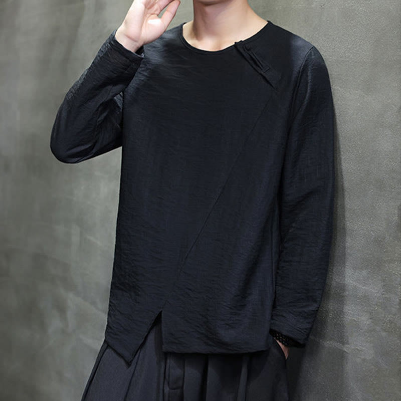 Koszule męskie z długim rękawem i okrągłym dekoltem w jednolitym kolorze z motywem Buddha Stones - image 33