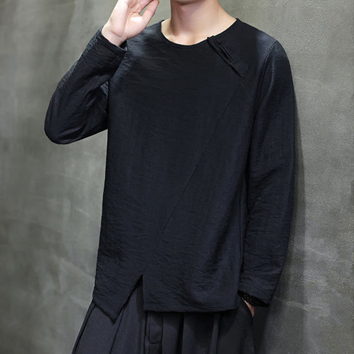 Koszule męskie z długim rękawem i okrągłym dekoltem w jednolitym kolorze z motywem Buddha Stones - image 33