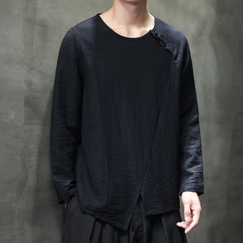 Koszule męskie z długim rękawem i okrągłym dekoltem w jednolitym kolorze z Buddha Stones - image 31