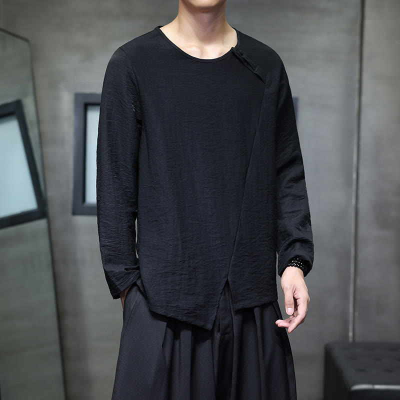 Koszule męskie z długim rękawem i okrągłym dekoltem w jednolitym kolorze z motywem Buddha Stones - image 27