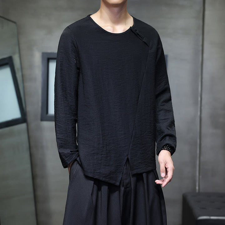 Koszule męskie z długim rękawem i okrągłym dekoltem w jednolitym kolorze z motywem Buddha Stones - image 27