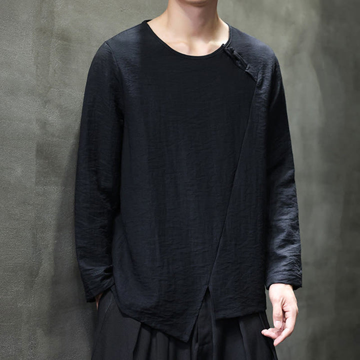 Koszule męskie z długim rękawem i okrągłym dekoltem w jednolitym kolorze z motywem Buddha Stones - image 31