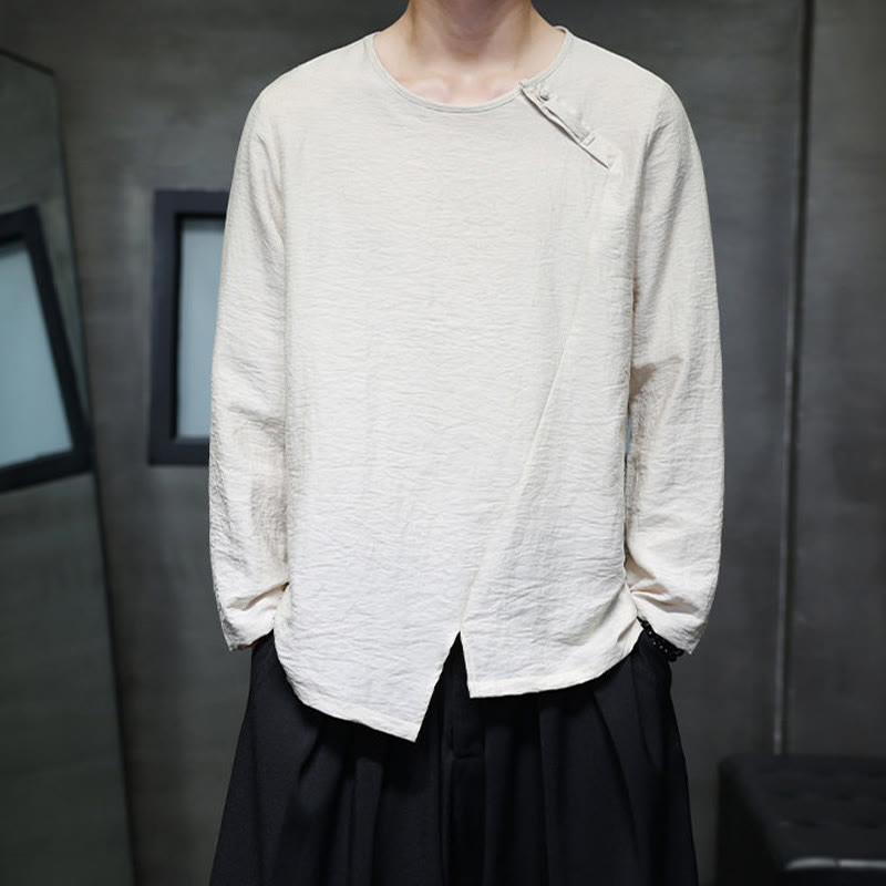 Koszule męskie z długim rękawem i okrągłym dekoltem w jednolitym kolorze z Buddha Stones - image 20