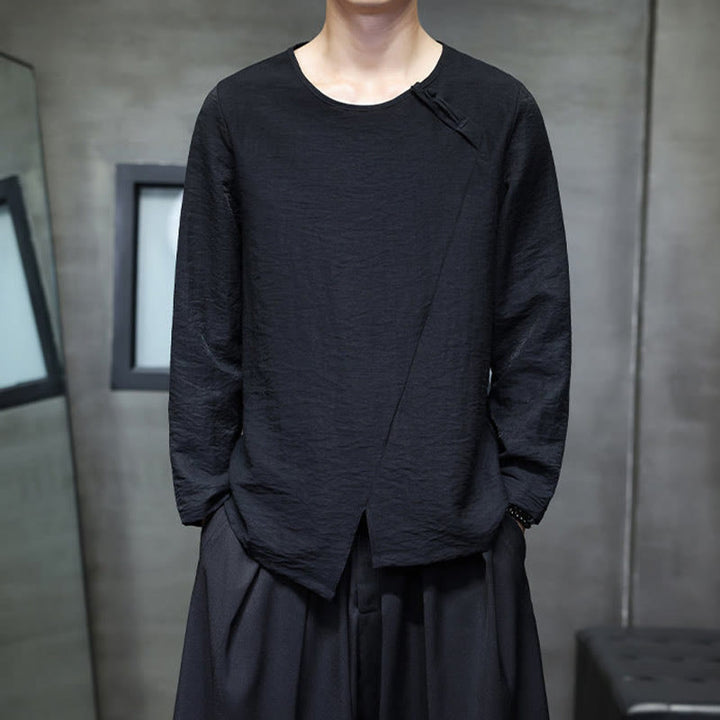 Koszule męskie z długim rękawem i okrągłym dekoltem w jednolitym kolorze z Buddha Stones - Czarny - US/UK/AU44，EU54 (5XL) - image 24