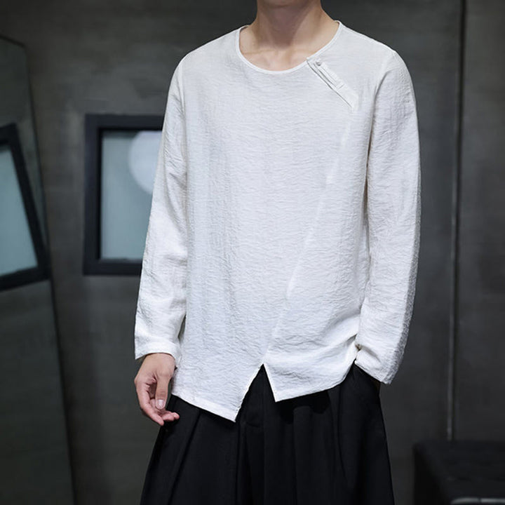 Koszule męskie z długim rękawem i okrągłym dekoltem w jednolitym kolorze z motywem Buddha Stones - image 1