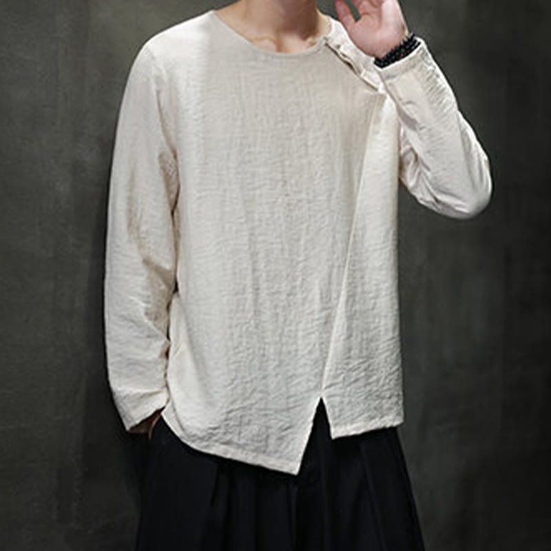 Koszule męskie z długim rękawem i okrągłym dekoltem w jednolitym kolorze z Buddha Stones - image 18