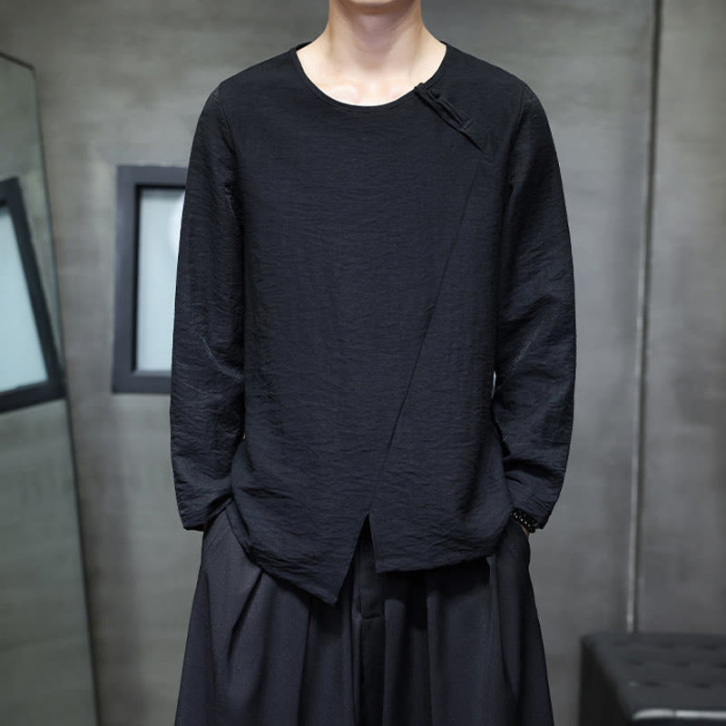 Koszule męskie z długim rękawem i okrągłym dekoltem w jednolitym kolorze z motywem Buddha Stones - Czarny - US/UK/AU46， EU56 (5XL) - image 24