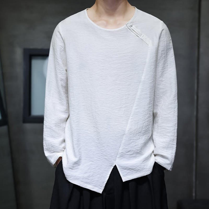 Koszule męskie z długim rękawem i okrągłym dekoltem w jednolitym kolorze z motywem Buddha Stones - image 4