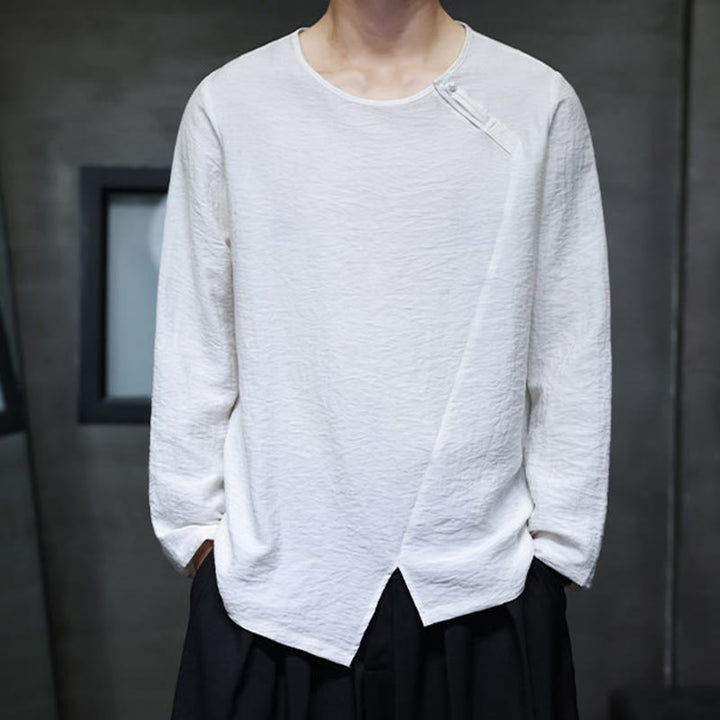 Koszule męskie z długim rękawem i okrągłym dekoltem w jednolitym kolorze z motywem Buddha Stones - image 4