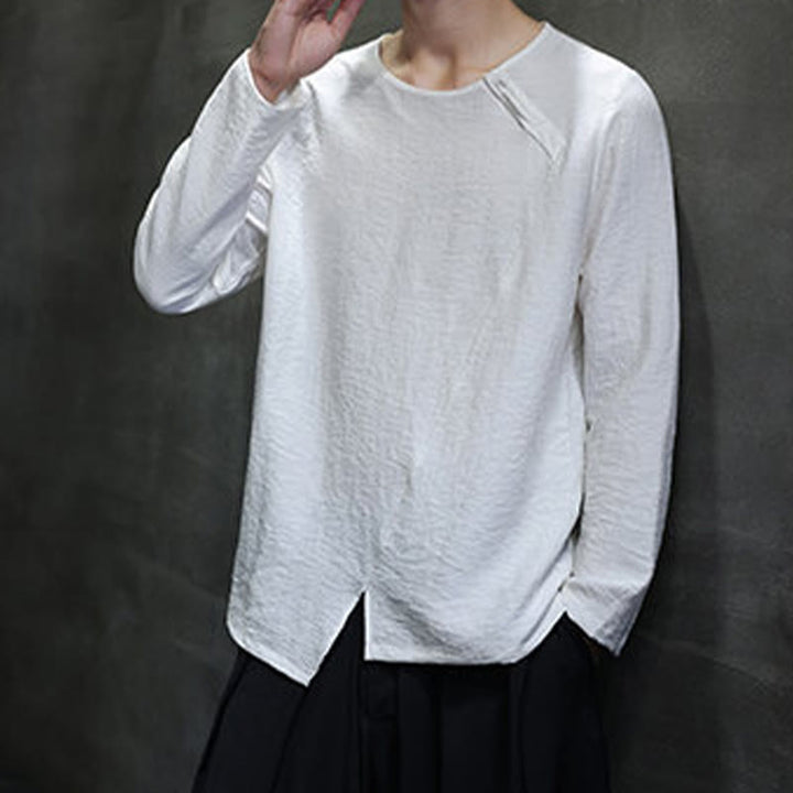 Koszule męskie z długim rękawem i okrągłym dekoltem w jednolitym kolorze z Buddha Stones - image 10