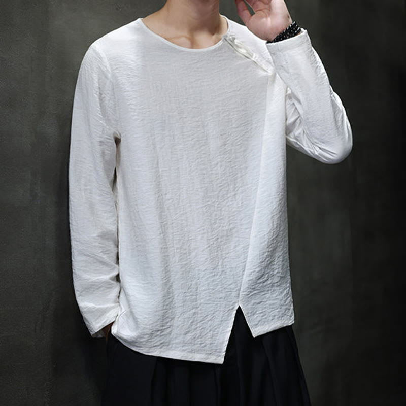 Koszule męskie z długim rękawem i okrągłym dekoltem w jednolitym kolorze z motywem Buddha Stones - image 9