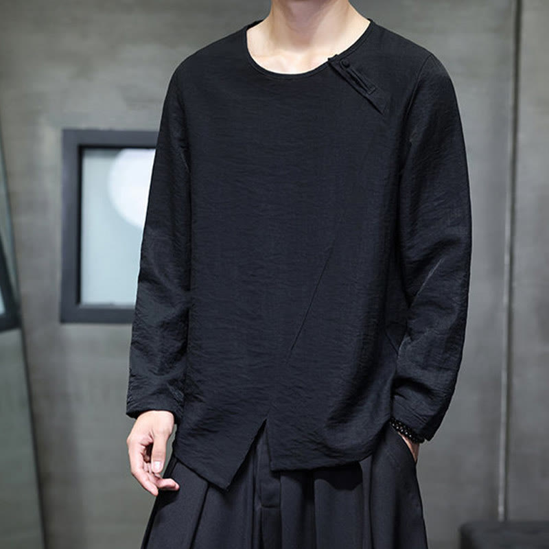 Koszule męskie z długim rękawem i okrągłym dekoltem w jednolitym kolorze z motywem Buddha Stones - image 29