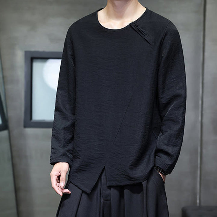 Koszule męskie z długim rękawem i okrągłym dekoltem w jednolitym kolorze z motywem Buddha Stones - image 29