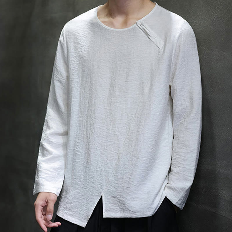 Koszule męskie z długim rękawem i okrągłym dekoltem w jednolitym kolorze z Buddha Stones - Biały - US/UK/AU44，EU54 (5XL) - image 0