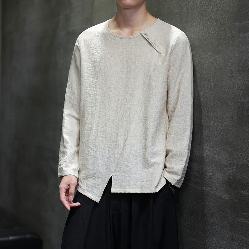 Koszule męskie z długim rękawem i okrągłym dekoltem w jednolitym kolorze z Buddha Stones - image 22