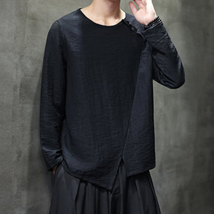 Koszule męskie z długim rękawem i okrągłym dekoltem w jednolitym kolorze z Buddha Stones - image 32