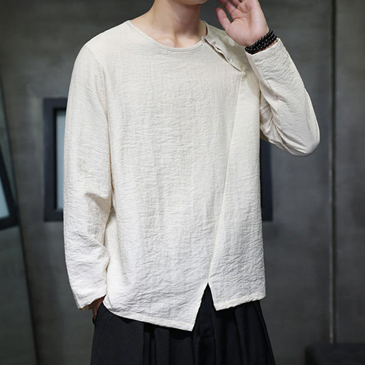 Koszule męskie z długim rękawem i okrągłym dekoltem w jednolitym kolorze z motywem Buddha Stones - image 23