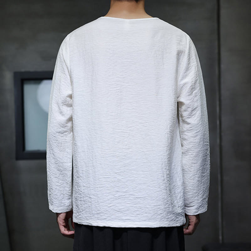 Koszule męskie z długim rękawem i okrągłym dekoltem w jednolitym kolorze z motywem Buddha Stones - image 2