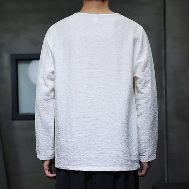 Koszule męskie z długim rękawem i okrągłym dekoltem w jednolitym kolorze z motywem Buddha Stones - image 2