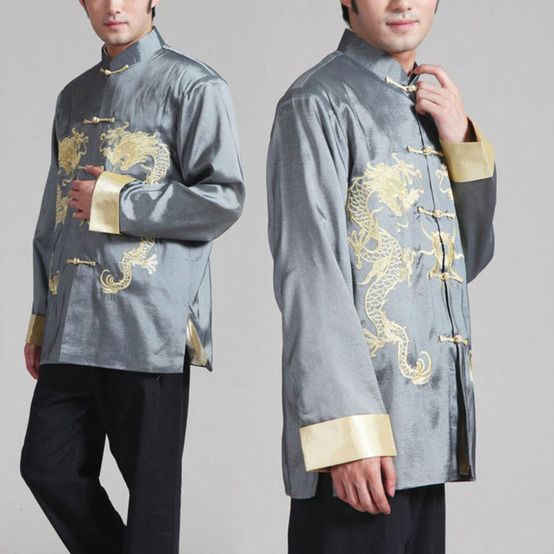 Kamienie Buddha Stones Zwrócone Rękawy Casual Żabka-guzik Poliester Włókno Męska Kurtka Koszula Spodnie Odzież - Szary - US/UK/AU42， EU52 (3XL) - image 7