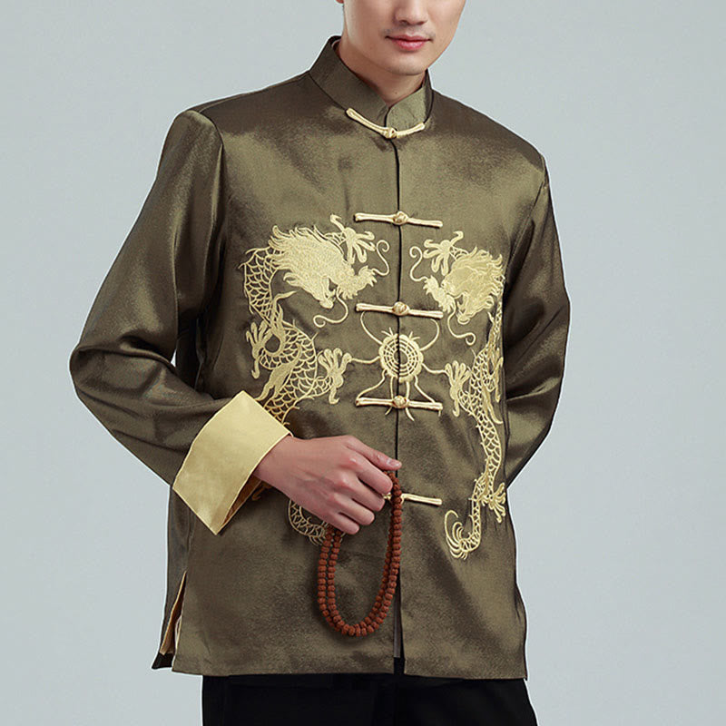 Kamienie Buddha Stones Zwrócone Rękawy Casual Żabka-guzik Poliester Włókno Męska Kurtka Koszula Spodnie Odzież - Oliwka - US/UK/AU42， EU52 (3XL) - image 18