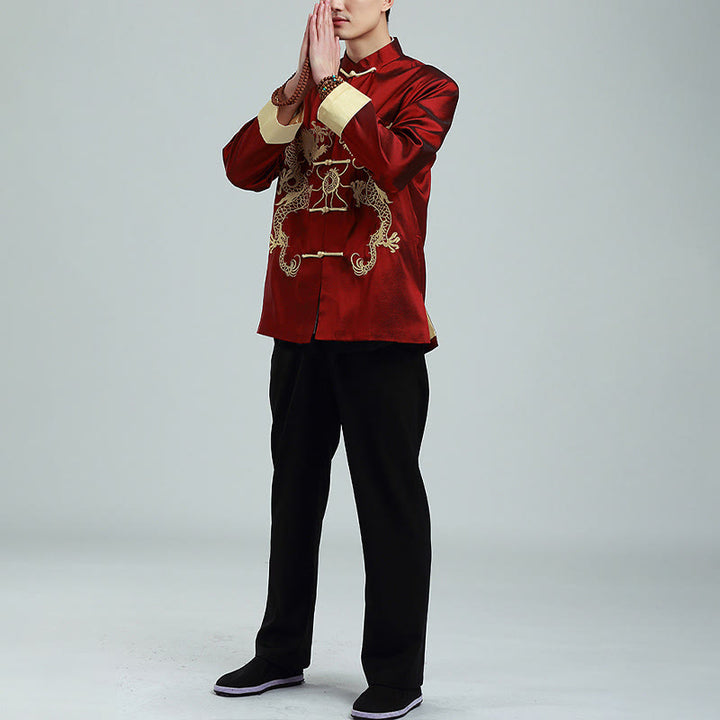 Kamienie Buddha Stones Zwrócone Rękawy Casual Żabka-guzik Poliester Włókno Męska Kurtka Koszula Spodnie Odzież - image 4