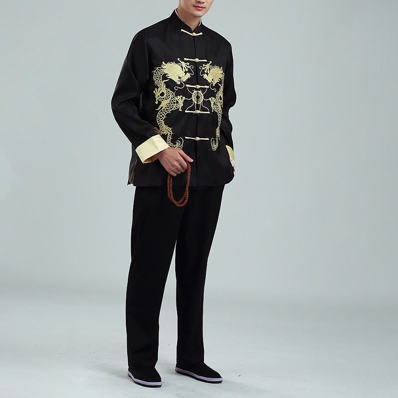 Kamienie Buddha Stones Zwrócone Rękawy Casual Żabka-guzik Poliester Włókno Męska Kurtka Koszula Spodnie Odzież - image 14