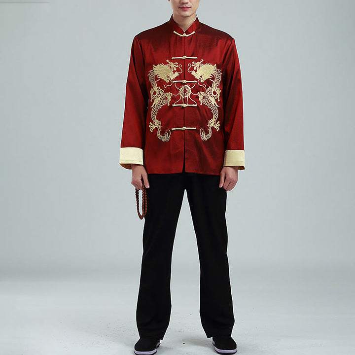 Kamienie Buddha Stones Zwrócone Rękawy Casual Żabka-guzik Poliester Włókno Męska Kurtka Koszula Spodnie Odzież - image 3