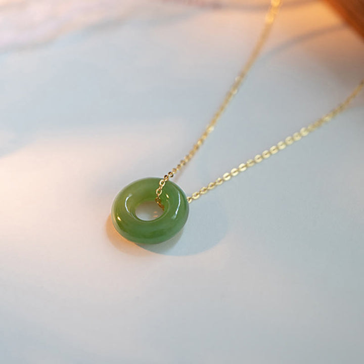 Naszyjnik z Buddha Stones 925 Sterling Silver Plated Gold Hetian Jade Peace Buckle - image 1