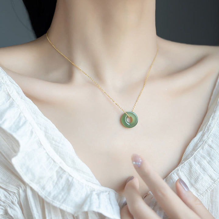 Naszyjnik z Buddha Stones 925 Sterling Silver Plated Gold Hetian Jade Peace Buckle - image 10