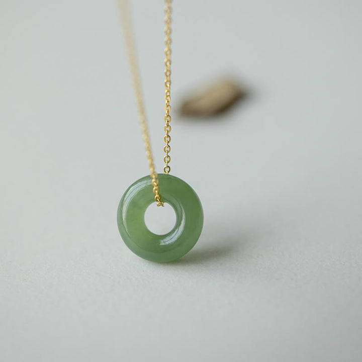 Naszyjnik z Buddha Stones 925 Sterling Silver Plated Gold Hetian Jade Peace Buckle - Naszyjnik z klamrą Jade Peace w kolorze srebrnym - image 0