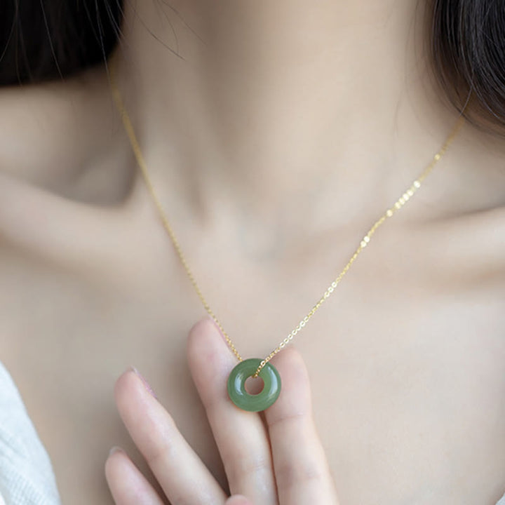 Naszyjnik z Buddha Stones 925 Sterling Silver Plated Gold Hetian Jade Peace Buckle - image 9