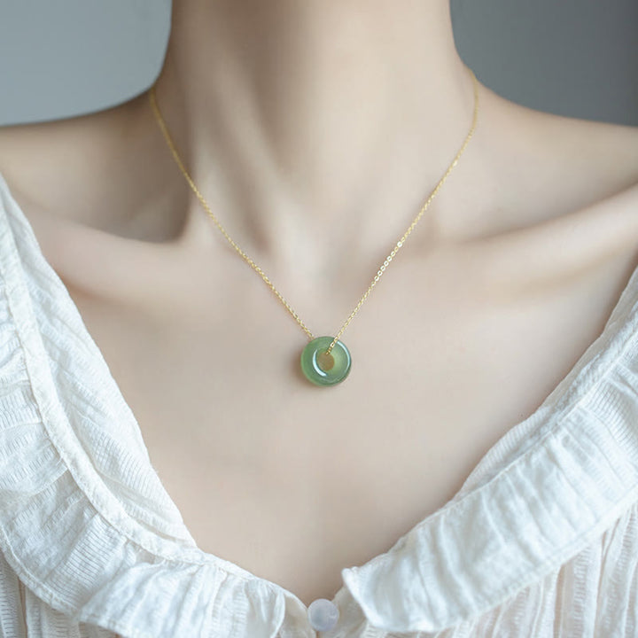 Naszyjnik z Buddha Stones 925 Sterling Silver Plated Gold Hetian Jade Peace Buckle - image 4