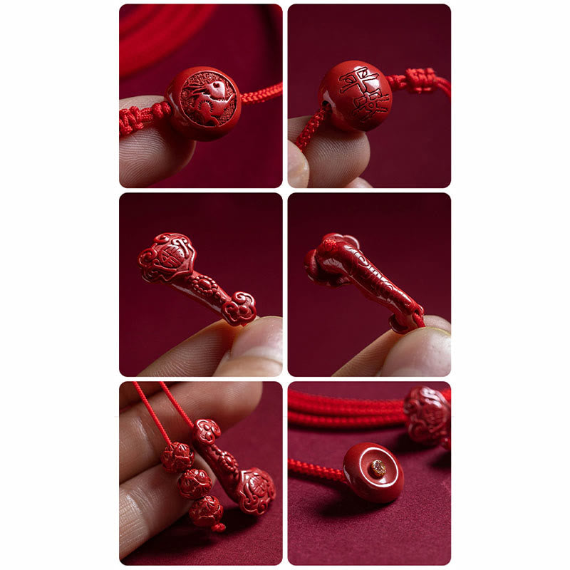 Buddha Stones Naturalne Cynober Chiński Zodiak Ruyi Uchwyt Fu Charakter Lotos Błogosławieństwo Czerwony Sznurek Brzuch Łańcuszek