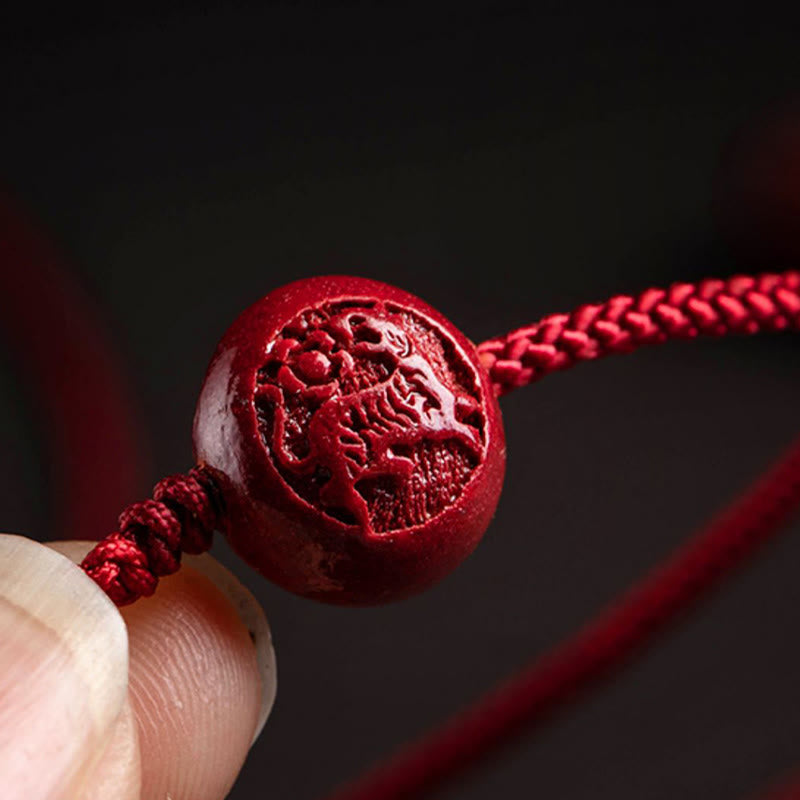 Buddha Stones Naturalny Cynober Chiński Zodiak Tykwa Spokojny Błogosławieństwo Czerwony Sznurek Łańcuch Brzuch