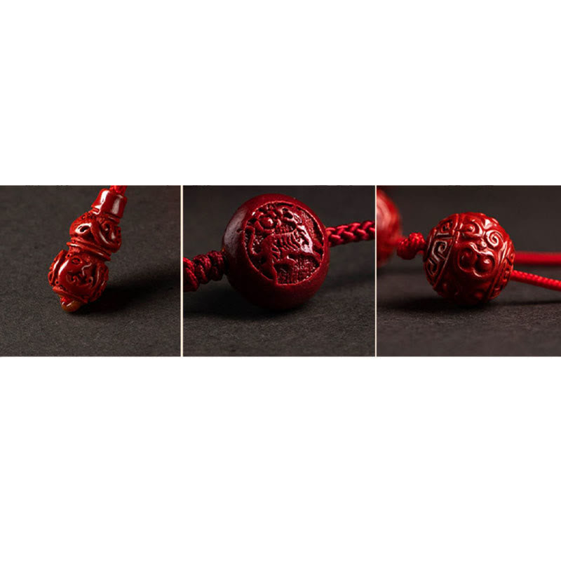 Buddha Stones Naturalny Cynober Chiński Zodiak Tykwa Spokojny Błogosławieństwo Czerwony Sznurek Łańcuch Brzuch