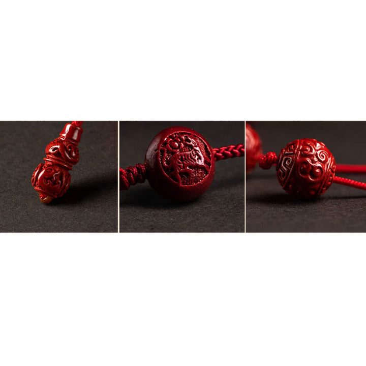 Buddha Stones Naturalny Cynober Chiński Zodiak Tykwa Spokojny Błogosławieństwo Czerwony Sznurek Łańcuch Brzuch