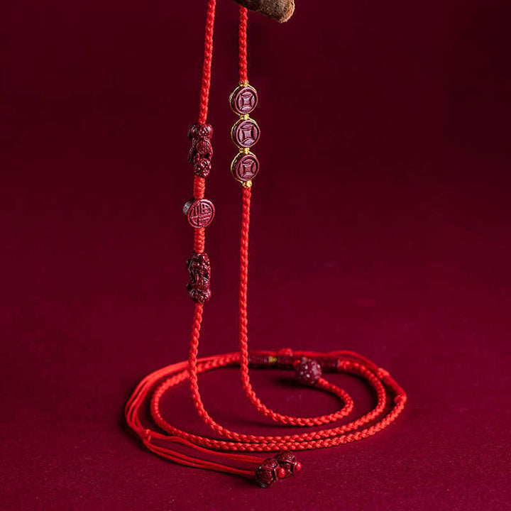 Buddha Stones Naturalny Cynober PiXiu Spokojny Błogosławieństwo Czerwony Sznurek Łańcuszek Brzuchowy