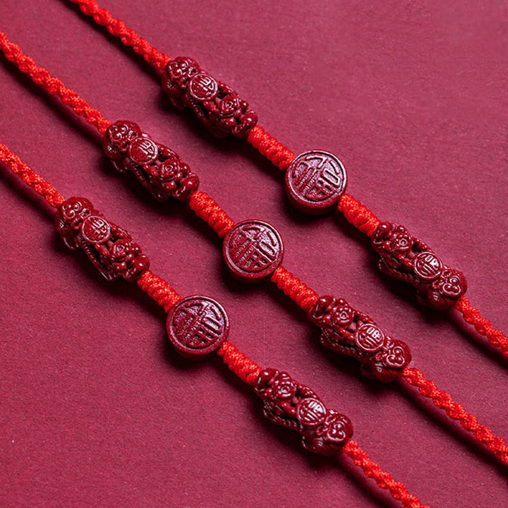 Buddha Stones Naturalny Cynober PiXiu Spokojny Błogosławieństwo Czerwony Sznurek Łańcuszek Brzuchowy