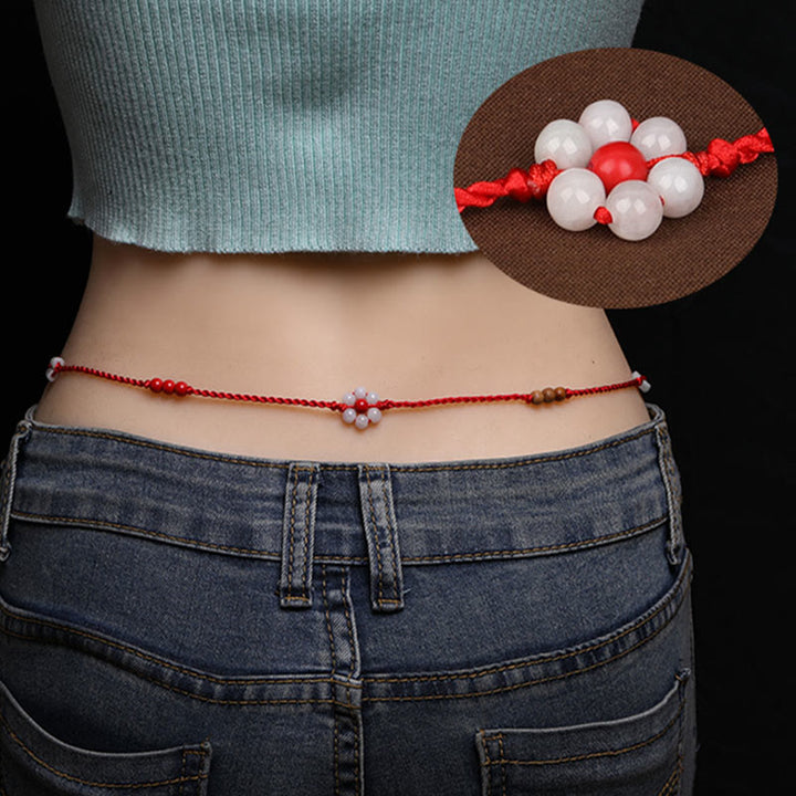 Buddha Stones Chiński Zodiak Brzoskwiniowe Drewno Błogosławieństwo Czerwony Sznurek Łańcuszek Brzuch